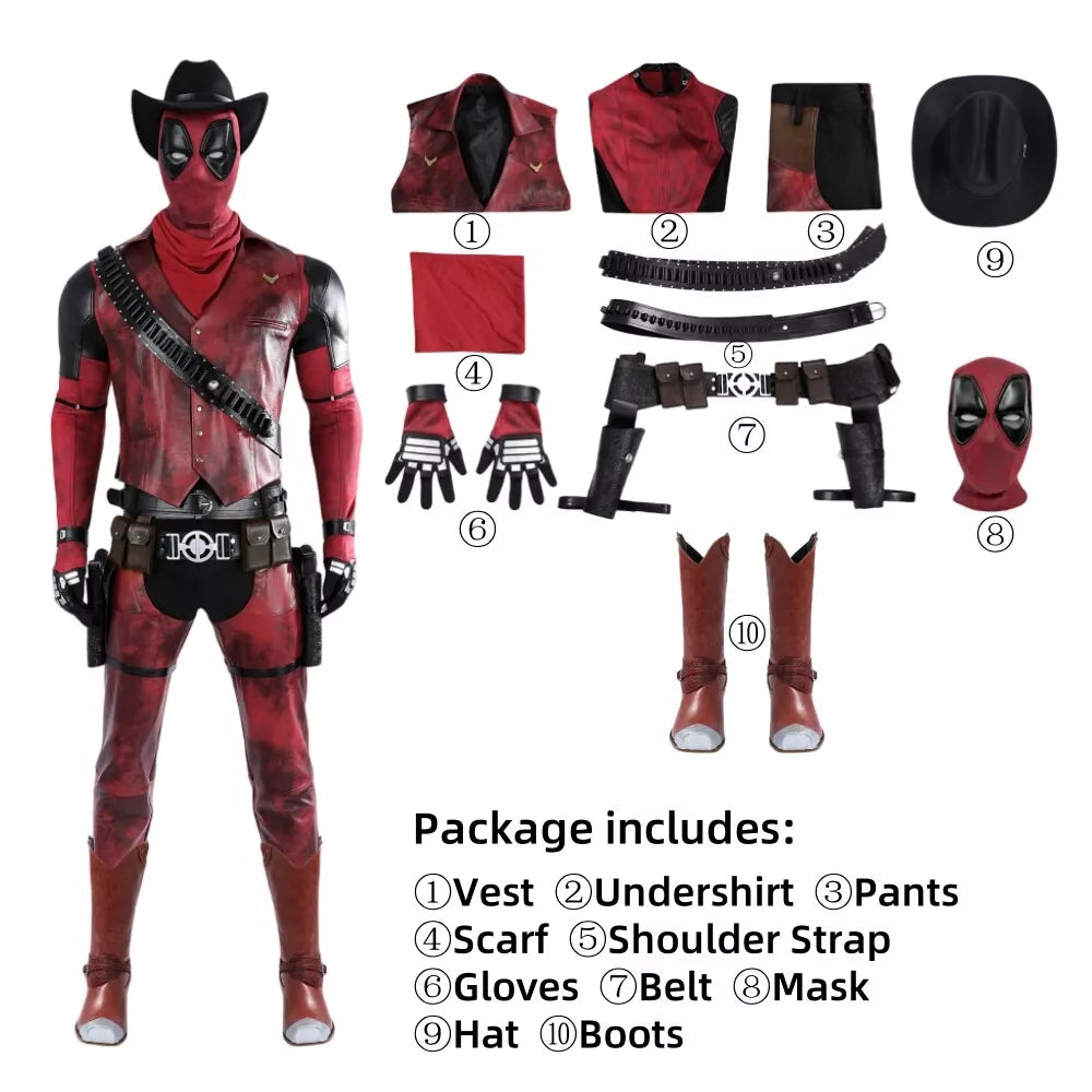 Xcoser Deadpool 3 Wade Wilson Cowboy Deadpool Costume